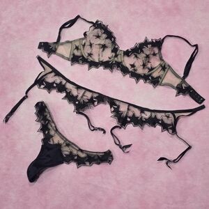 Fleur du Mal Superstar Black and Cream Star Lace Bra Lingerie Set